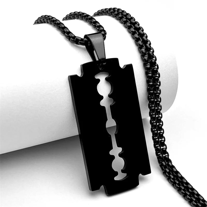 Gothic Blade Razor Pendant Necklaces