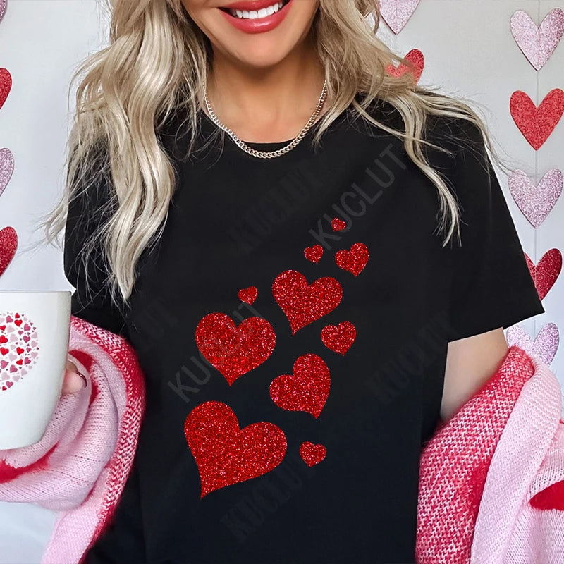 Womens Valentines Shirts Cute Heart T Shirts Funny Valentines Day Tees for Ladies Short Sleeve Clothes Summer Fashion T-shirts