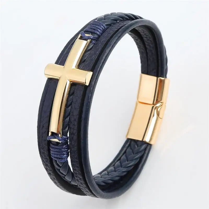 Vintage Men's Leather Bracelet Hand-Woven Multilayer Leather