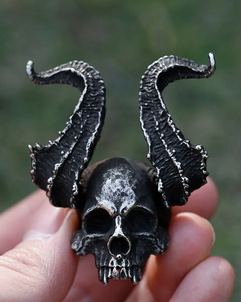 Gothic  Skull Ring Horned Satan Devil Ring