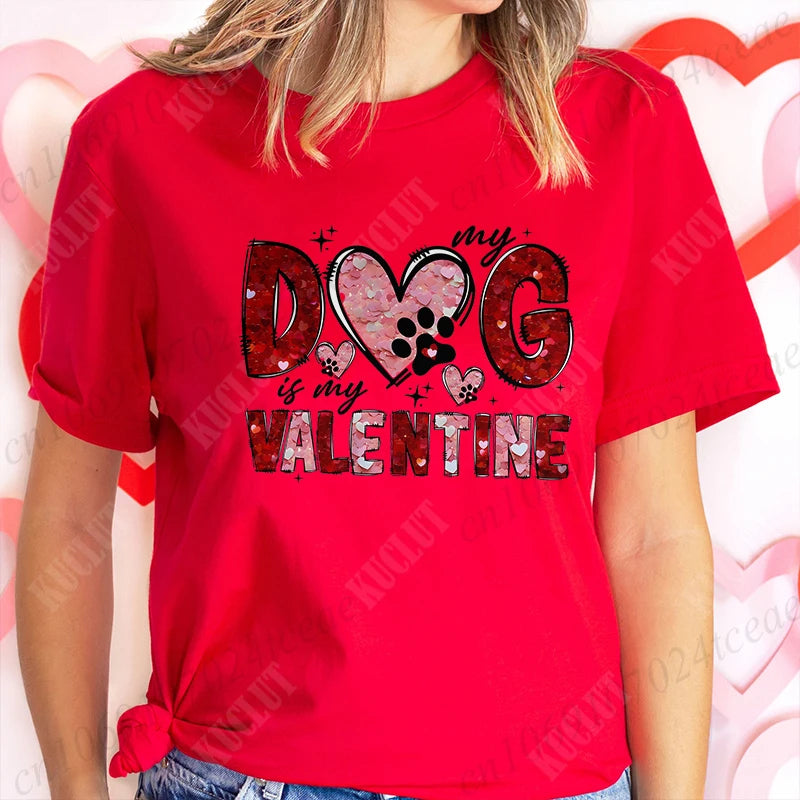 Valentine Print Casual O-Neck Fashion Streetwear  Women Graphic Tees