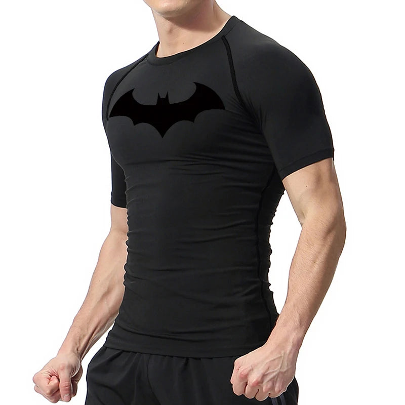 Bat Graphic Compression Shirts for Men Short Sleeve Rash Guard Gym Workout