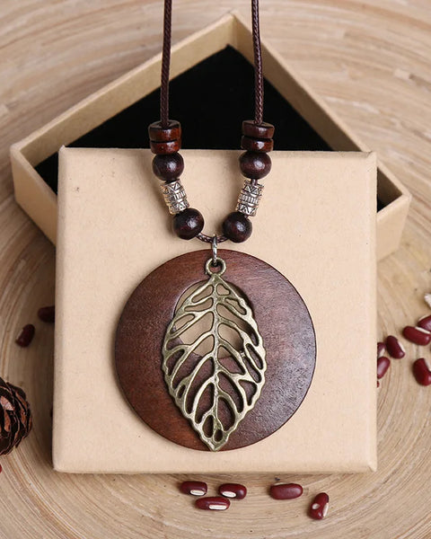 Vintage  Wooden Bird Pendant Long Necklace for Women