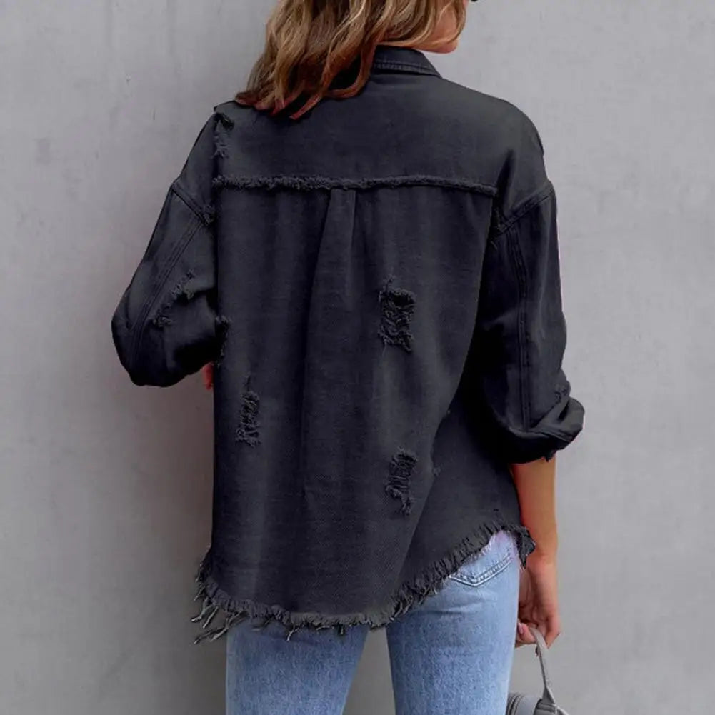 Women Denim Jackets Ripped Pocket