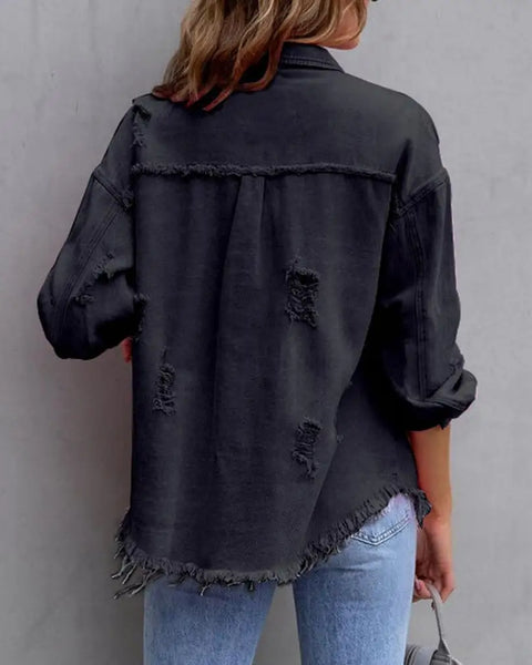 Women Denim Jackets Ripped Pocket