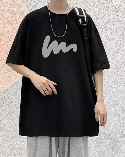 Korean Fashion Funny Letter Printing Men‘s T Shirts Summer Harajuku Casual Loose O-neck Oversize Women Short Sleeve Tops Tees