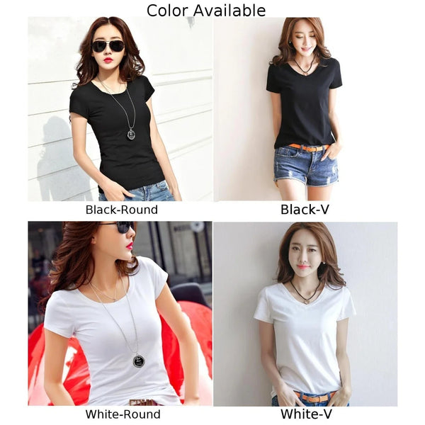 Fashion Women Spring Summer Cotton T-shirt Short Sleeve Female Tee Slim Solid Color T-Shirt Casual Breathable Tops