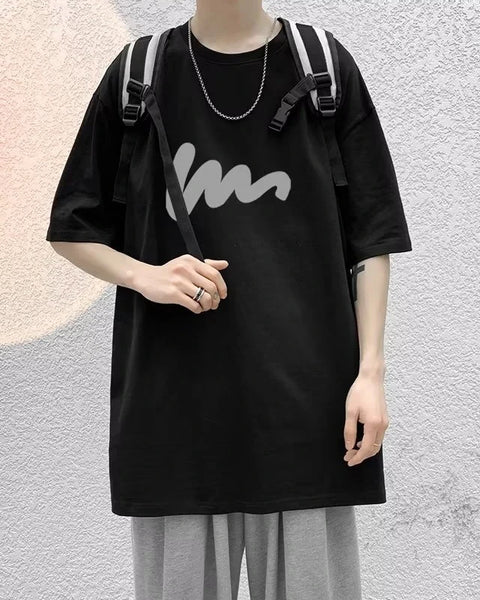 Korean Fashion Funny Letter Printing Men‘s T Shirts Summer Harajuku Casual Loose O-neck Oversize Women Short Sleeve Tops Tees