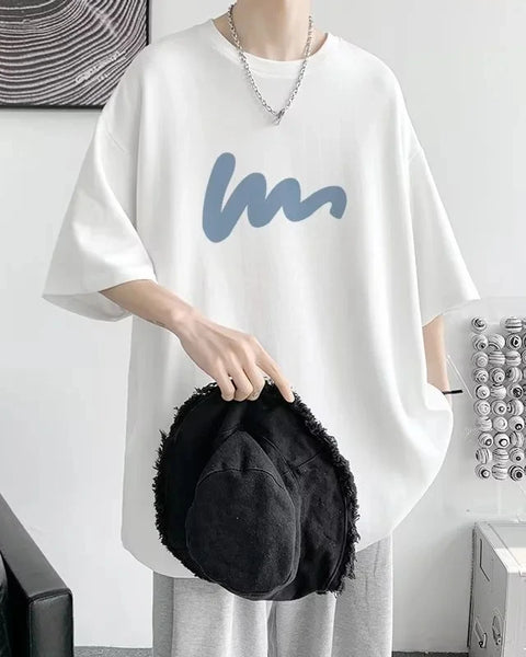 Korean Fashion Funny Letter Printing Men‘s T Shirts Summer Harajuku Casual Loose O-neck Oversize Women Short Sleeve Tops Tees
