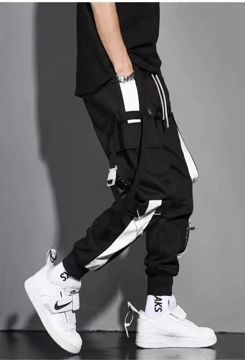 Classic Streetwear Casual Men Ribbons Harem Jogging Pants