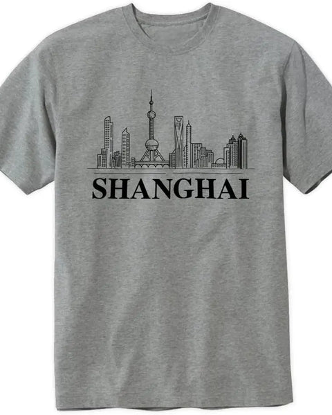 Shanghai City T-Shirt Shanghai Skyline Design Tee Short Sleeve Unisex Shirt