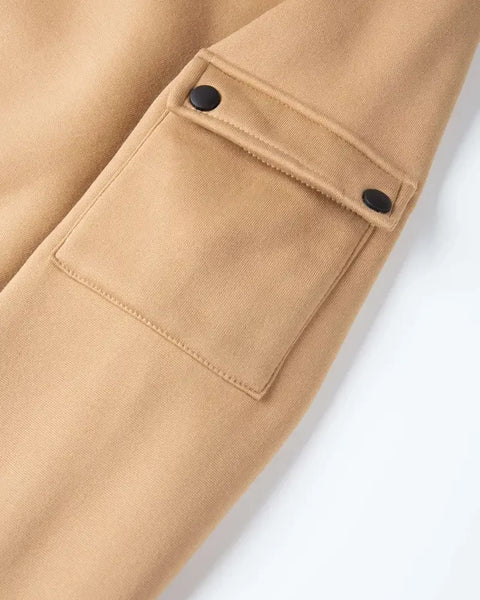 Men's Fashionable Hooded Sweatshirt with Multiple Pockets and Zippers, Casual Long Sleeved Pullover, Regular Fit, Solid Color Kn