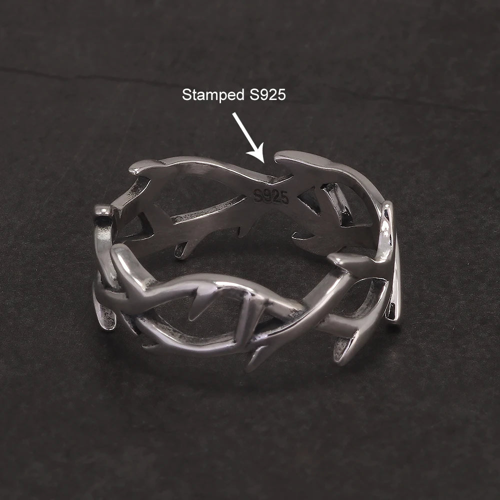 925 Sterling Silver Gothic Thorn Couple Rings for Women Men  Adjustable