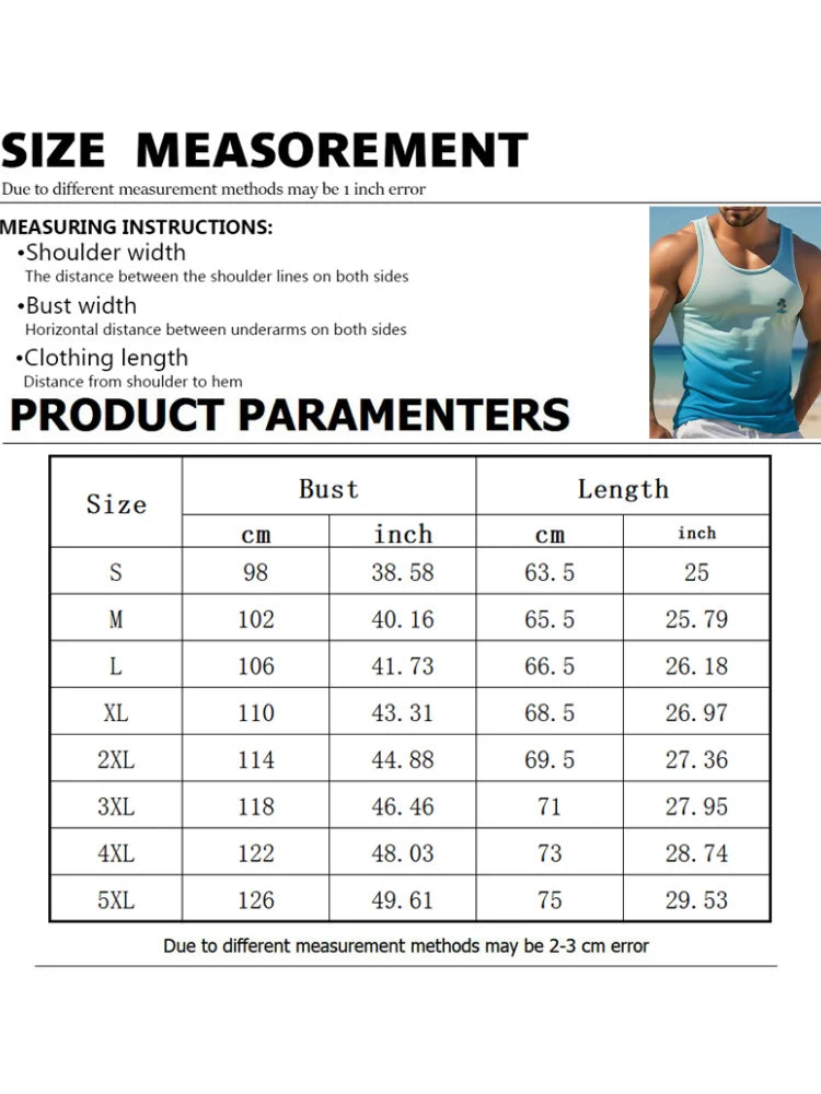 Summer Temperament Men's Tank Top Men's Beach Casual Holiday Wear 3D Printed Daily Outdoor Sports Sleeveless Crew Neck Tank Top