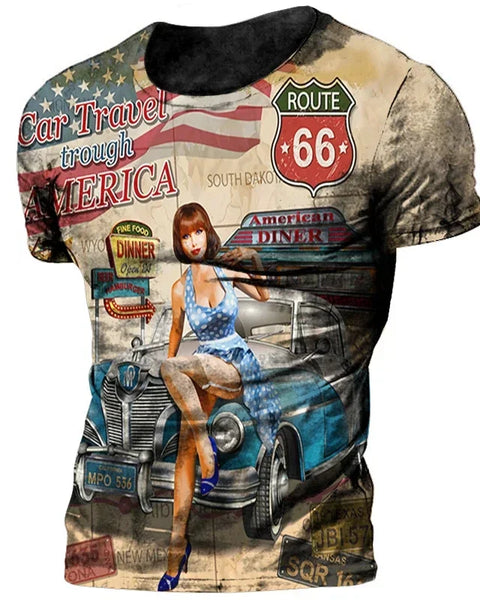 Vintage 66 Route Biker  Men's T Shirts