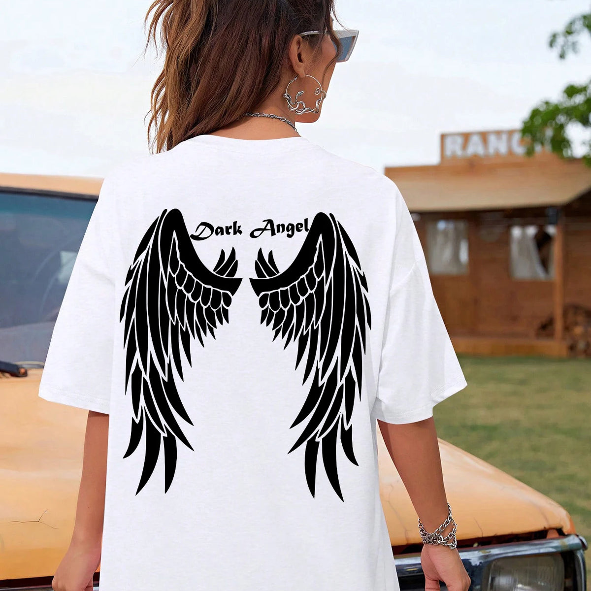 Dark Angel Wing Hot sale Graphic Printed T-Shirts For Women  Oversized Clothing