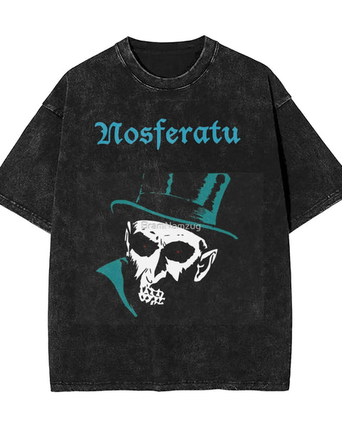 Nosferatu Meme   Washed T-Shirt Mens Horror Movie  Y2K Retro Casual T Shirts Summer O Neck Harajuku Tees Design Big Size Tops