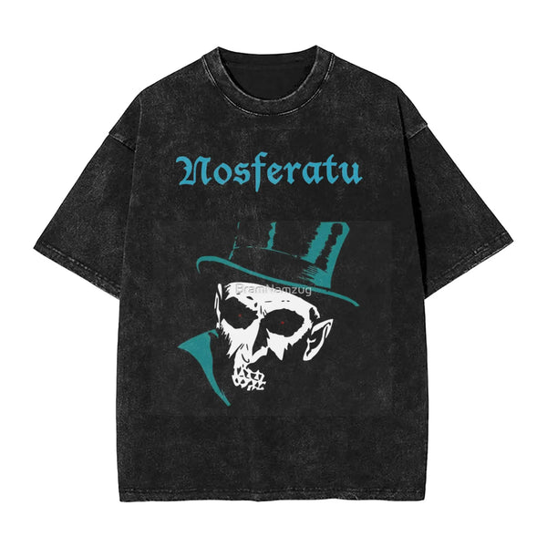 Nosferatu Meme   Washed T-Shirt Mens Horror Movie  Y2K Retro Casual T Shirts Summer O Neck Harajuku Tees Design Big Size Tops
