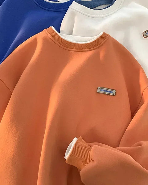 Fashionable Men's Round Neck Sweatshirt Solid Color Loose Fit College Style Top Autumn Winter 2024 New Arrivals