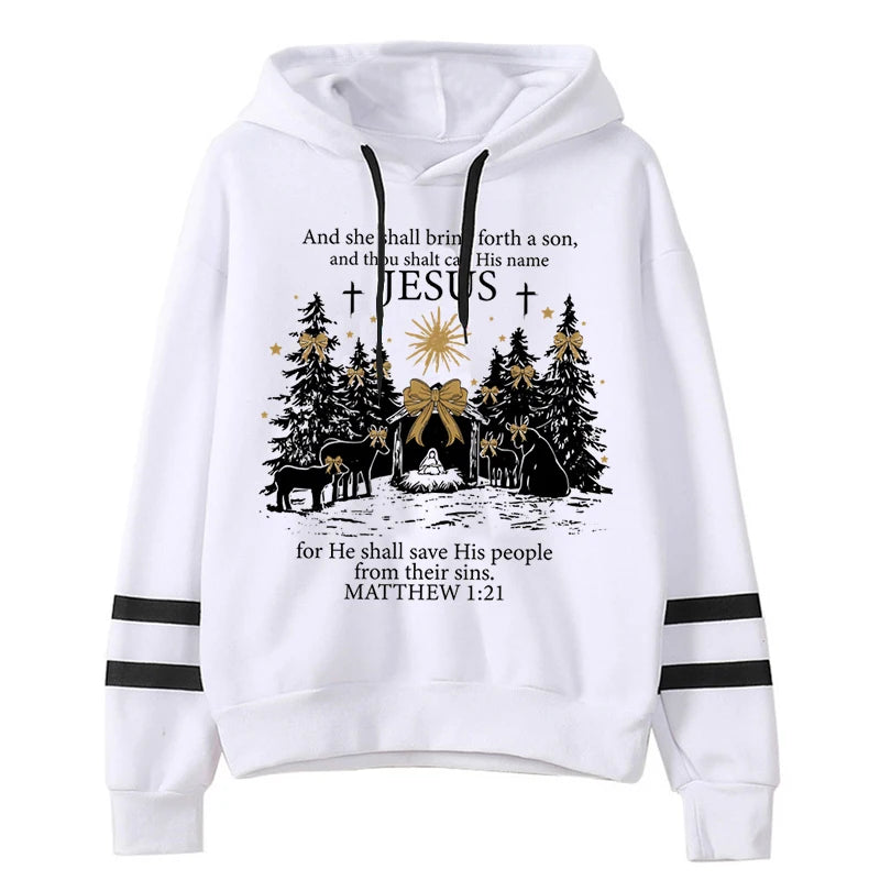 Vintage Long Sleeve  Women's Jesus Christmas Hoodies