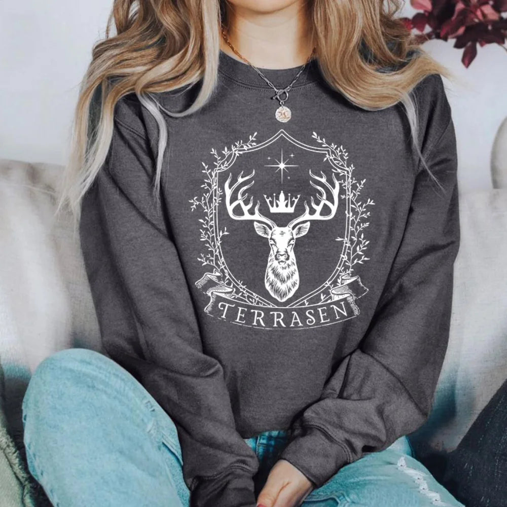 Terrasen Throne of Glass Sarah J Maas Series Hoodie Vintage Pullover Women Crewneck Sweatshirts