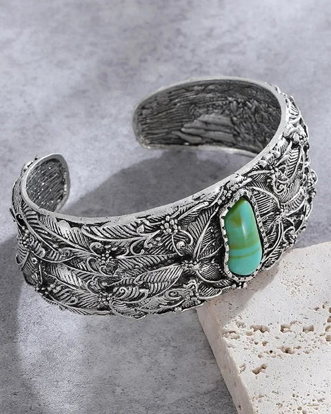 Vintage Ethnic Style Green  Carved Pattern Tibetan  Bracelet