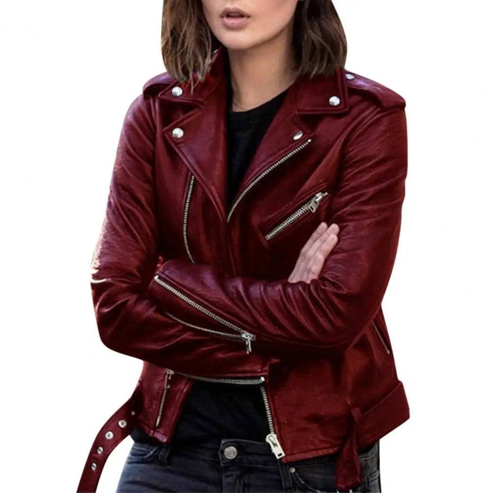 Cool Faux Leather Jacket Slim Short  Outwear