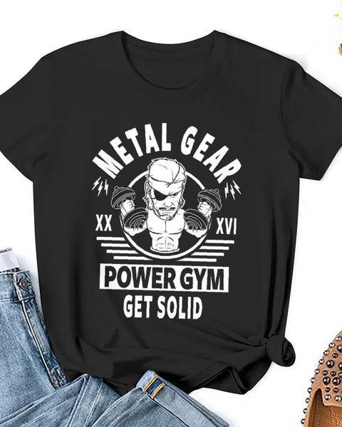 Metal Gear Power Gym, Get Solid T-Shirt Short sleeve tee sweat blanks plus size t shirts for Women loose fit