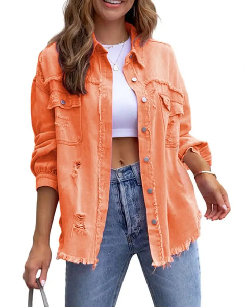 Women Denim Jackets Ripped Pocket