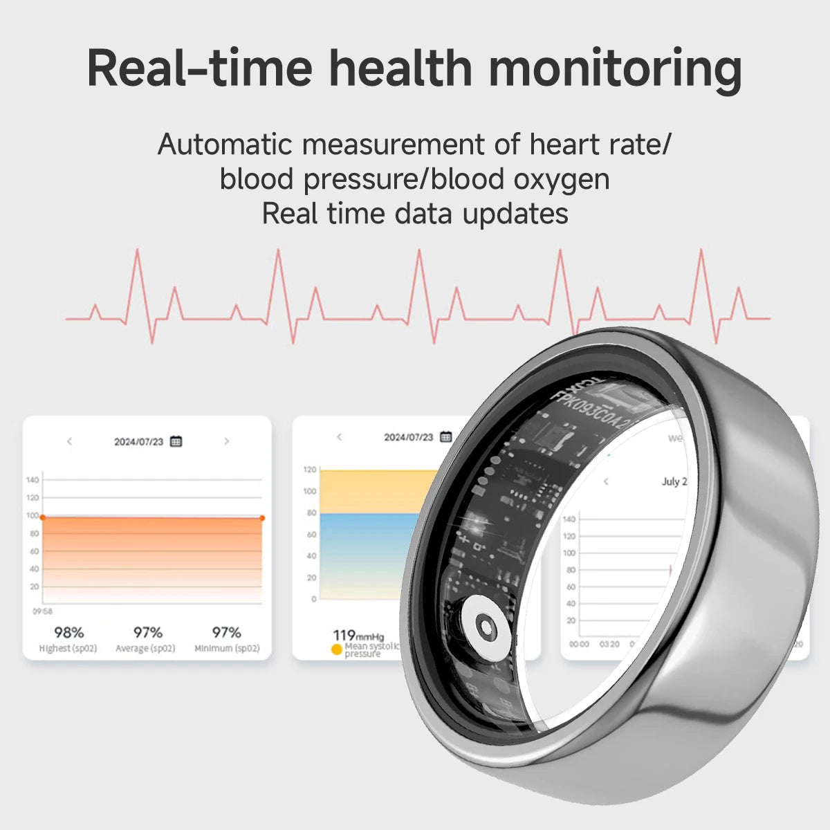 Smart Ring Blood Pressure Monitoring Sleep Health Waterproof