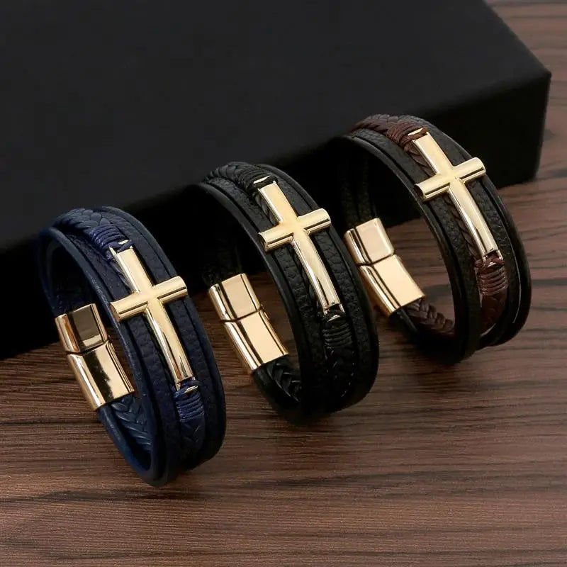 Vintage Men's Leather Bracelet Hand-Woven Multilayer Leather