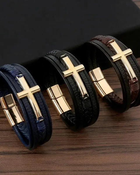 Vintage Men's Leather Bracelet Hand-Woven Multilayer Leather