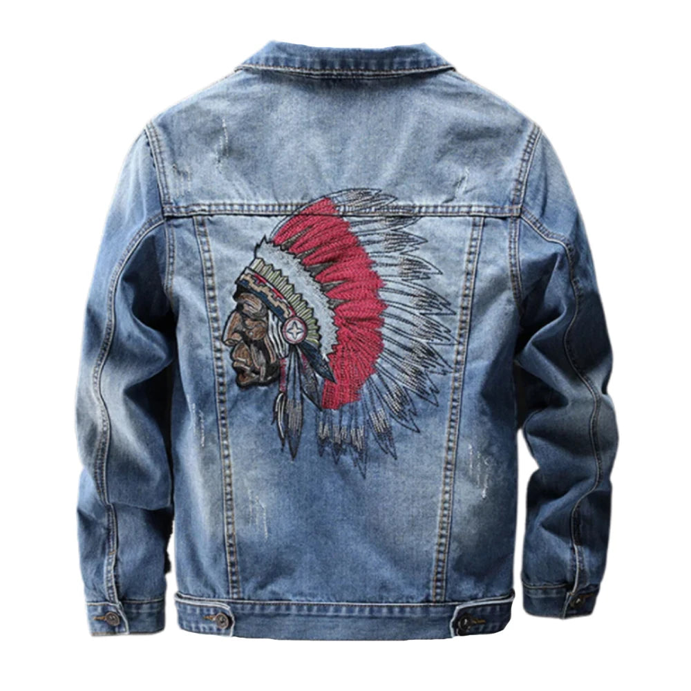 Indian Chief Embroidery Denim Jackets Men