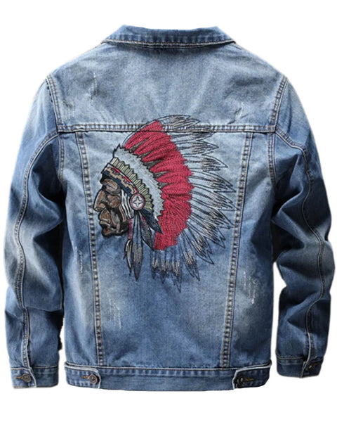 Indian Chief Embroidery Denim Jackets Men