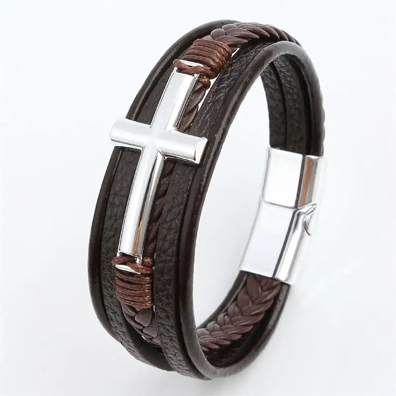 Vintage Men's Leather Bracelet Hand-Woven Multilayer Leather