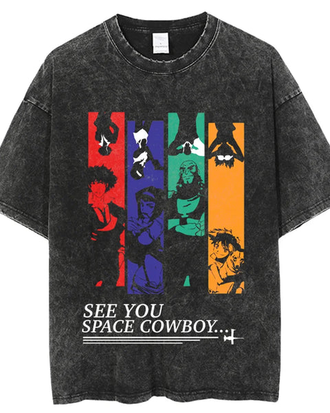 Anime Cowboy Bebop Graphic T Shirt Vintage Streetwear Harajuku Y2k Printed Washed T Shirts Men Cotton Short Sleeve Top Tees