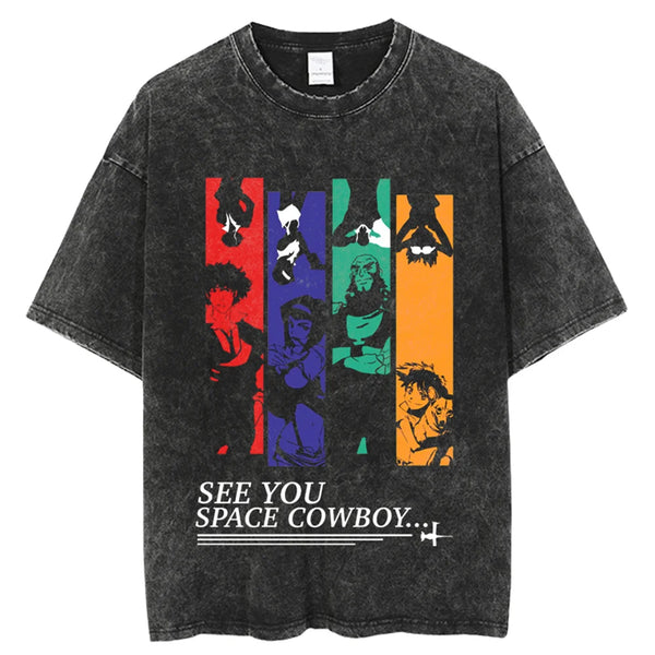Anime Cowboy Bebop Graphic T Shirt Vintage Streetwear Harajuku Y2k Printed Washed T Shirts Men Cotton Short Sleeve Top Tees