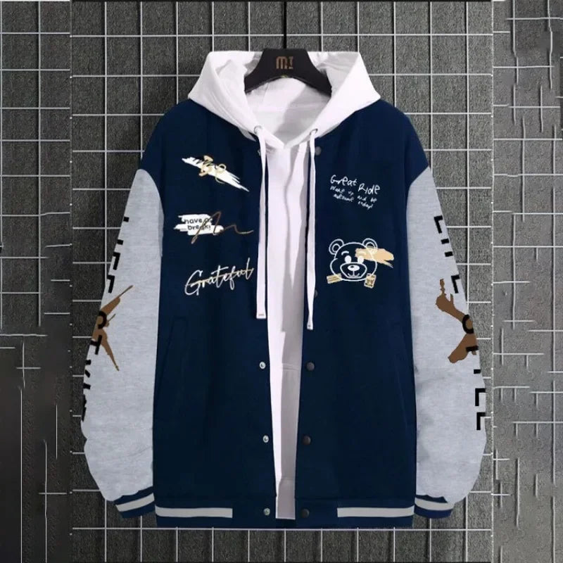 trendy American Men's baseball jacket Hoodie