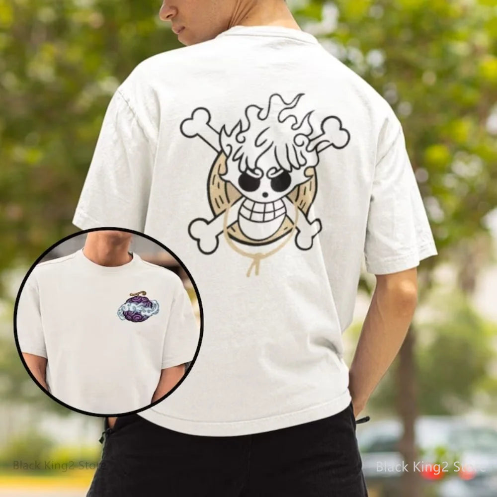 Devil Fruit Sun God Luffy Classic T-Shirt Men  Cotton Short Sleeve T Shirt Summer Street Y2K Men's Tops Clothing