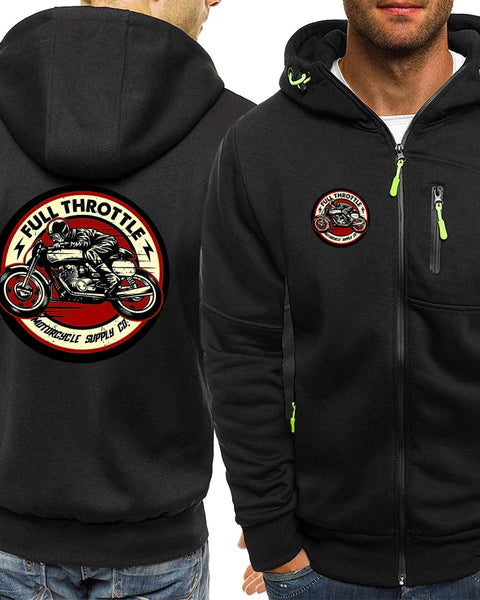 Winter Man Riding A Classic Café Racer Motorcycle Hoodies