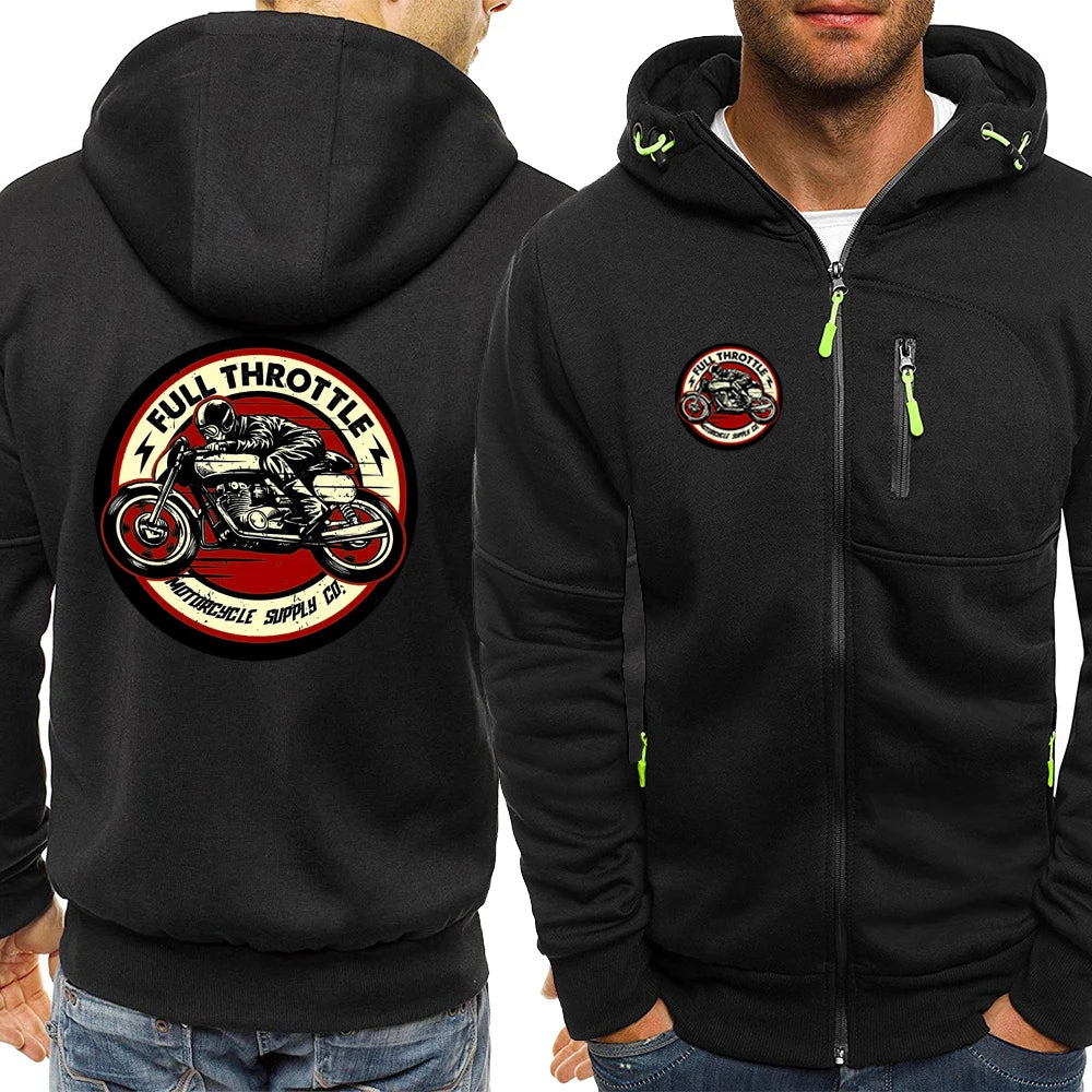 Winter Man Riding A Classic Café Racer Motorcycle Hoodies