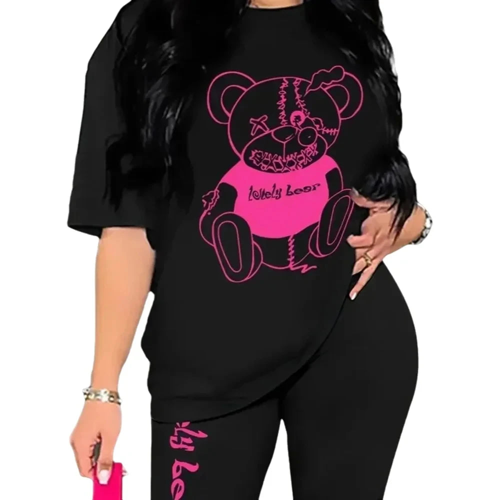 Funny Bear High Streetwear  Fashion Brand Short-sleeved T-shirts for Women Girl Summer