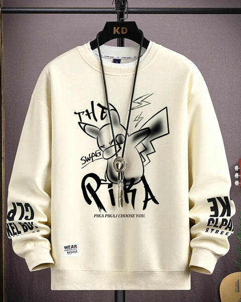 Spring Men's Sweatshirt Japan Alphabet Printed Long Sleeve T-shirt Fashion Men's Clothing Khaki O Neck Harajuku Top 2024 New