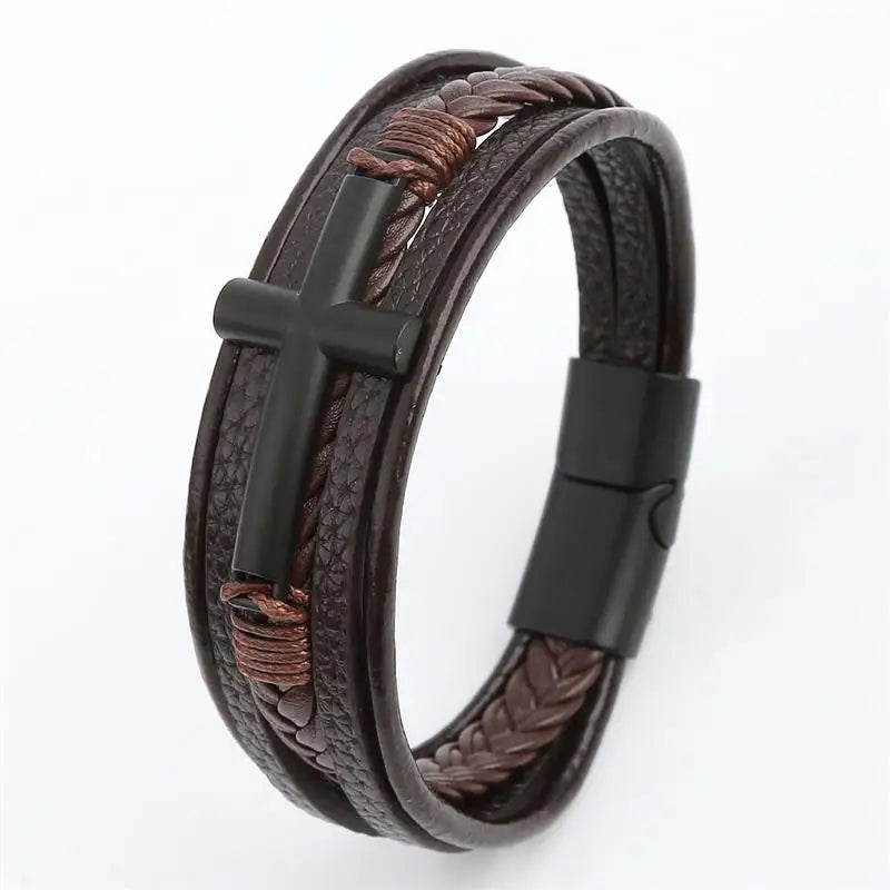 Vintage Men's Leather Bracelet Hand-Woven Multilayer Leather