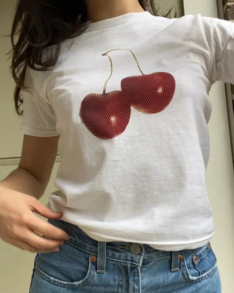 Aesthetic Summer Baby Tee Streetwear Graphic Cherry Print T-shirt