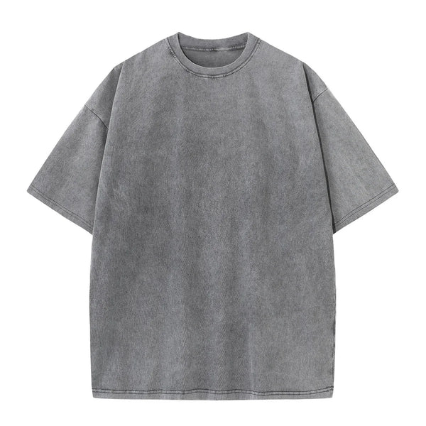 Loose Plus Size Gray 100% Cotton Off Shoulder Wash Old High-quality Solid Color Simple Men's T-shirt