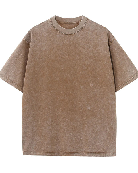 Loose Plus Size Khaki 100% Cotton Off Shoulder Wash To Make Old High-quality Solid Color Simple Men's T-shirt