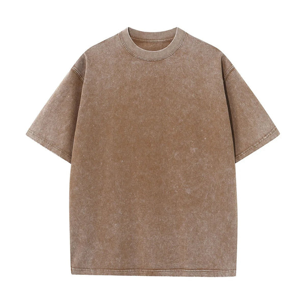 Loose Plus Size Khaki 100% Cotton Off Shoulder Wash To Make Old High-quality Solid Color Simple Men's T-shirt
