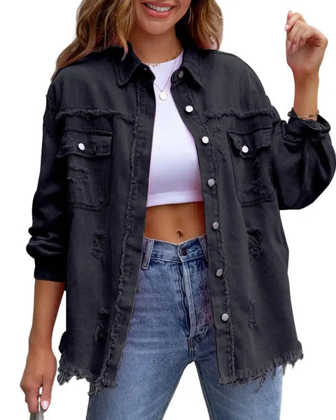 Women Denim Jackets Ripped Pocket