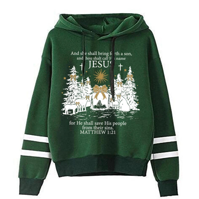 Vintage Long Sleeve  Women's Jesus Christmas Hoodies